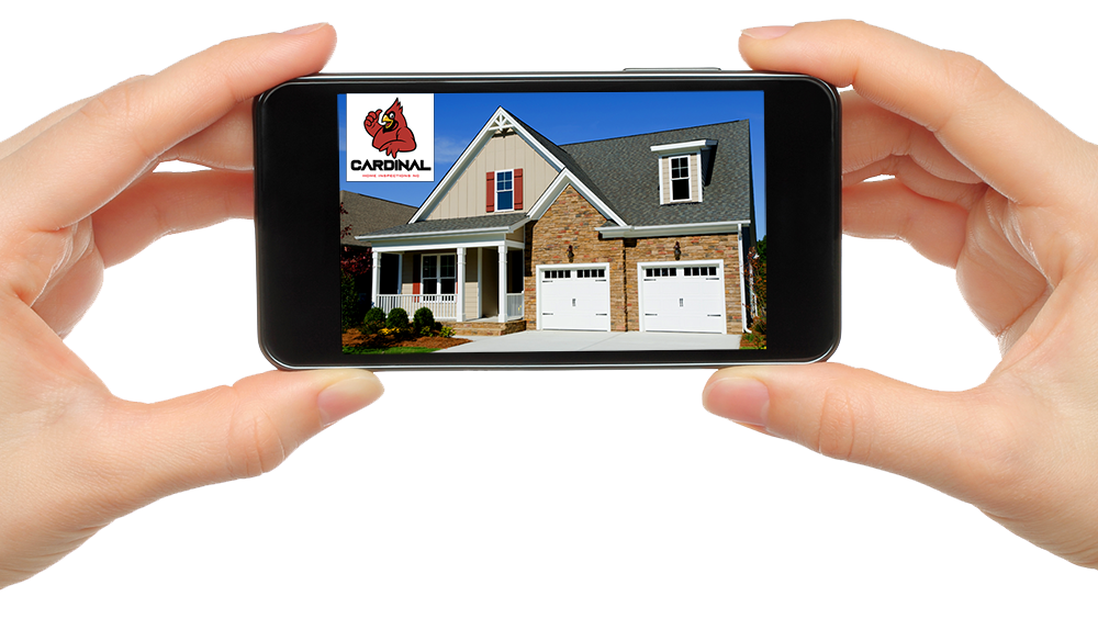 Hands holding a smartphone showing a digital home inspection report